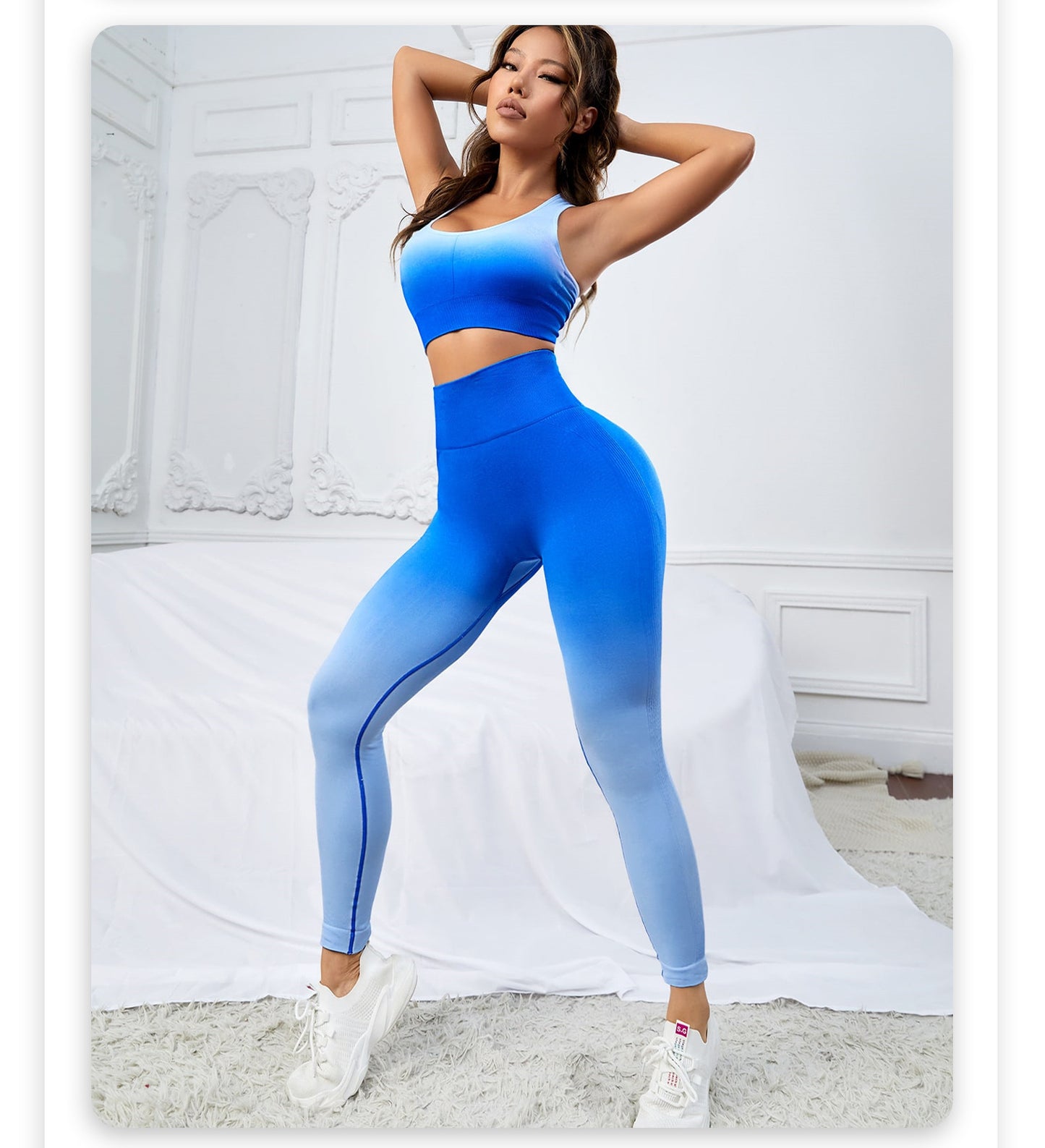 Yoga Suit High Waist Hip Lift Belly Contracting Breathable Light Sports Fitness Two Piece Set Women