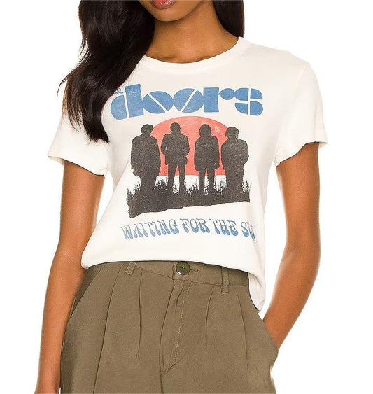 T-shirt casual aderente da donna a maniche corte High Street stampata con carattere vintage
