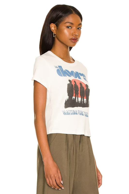 T-shirt casual aderente da donna a maniche corte High Street stampata con carattere vintage