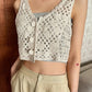 Women Summer Vacation Crochet Solid V Neck Tank Crop Camis