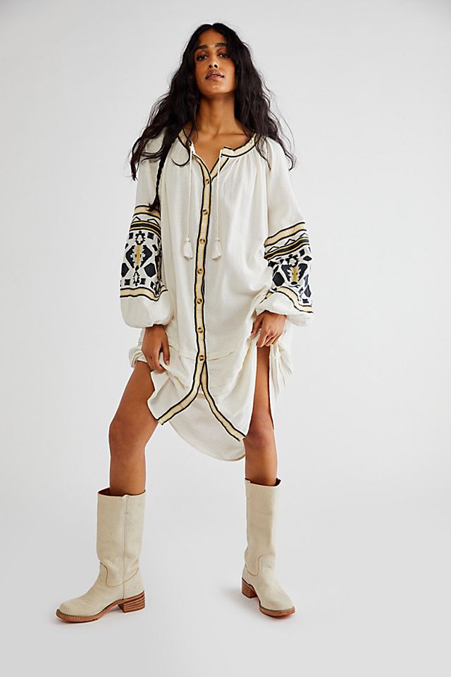 Women  Spring and Summer Elegant Vacation National Embroidered Loose Cardigan Dress