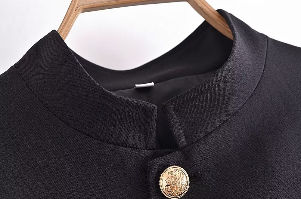 Belt Button Decoration Slim Fit Figure Flattering Blazer Coat