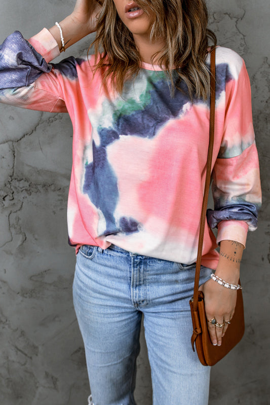 Multicolor Tie dye Relaxed Knit Long Sleeve Top