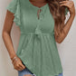 Women Clothing Spring Summer Women Solid Color Jacquard Ruffle Sleeve Elegant T Shirt Top