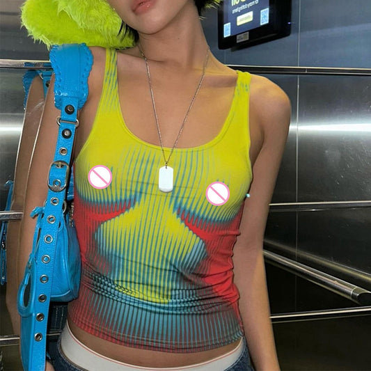 Women Clothing Winter Printing Slim U Collar Cropped Small Tank Top