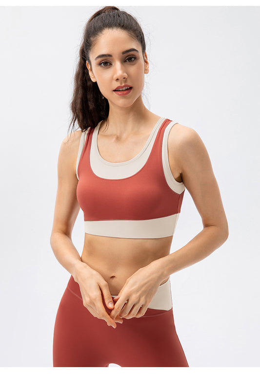 Une pièce contraste couleur Yoga gilet femmes haute résistance antichoc entraînement sport soutien-gorge nu sensation entraînement sous-vêtements