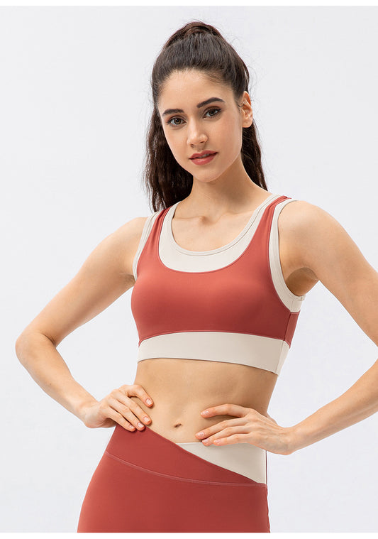Une pièce contraste couleur Yoga gilet femmes haute résistance antichoc entraînement sport soutien-gorge nu sensation entraînement sous-vêtements
