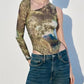 Undershirt Long Sleeve Slim Fit Slimming Round Neck Printed Jumpsuit Street Shooting Women Clothing