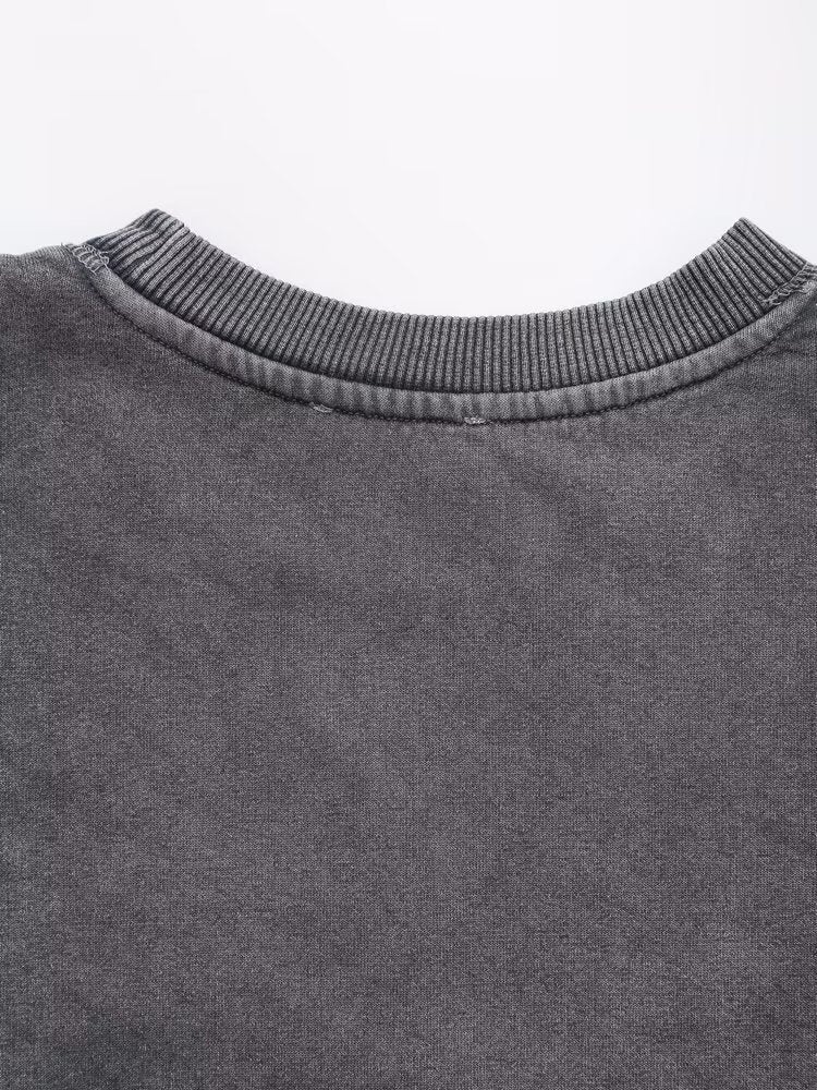 Maglione stampato a maniche lunghe girocollo grigio da donna