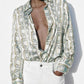 Street Chain Printing Decoration Shirt Polo Collar Top Spring Long Sleeve Loose Comfortable Top