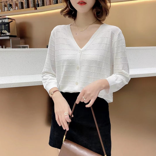 Ice Silk Knitted Cardigan Women Summer Matching Skirt Anti Loose Shawl Air Conditioning Shirt Outer Wear Thin Coat Top