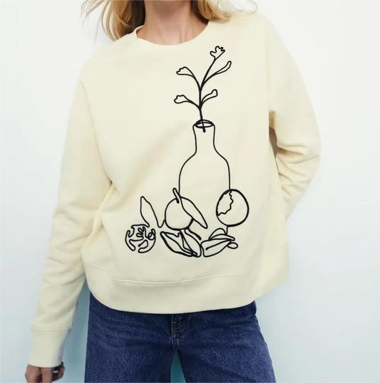 High Quality Pullover Top Spring Women Clothing Casual All Match Embroidered Decorative Sweater