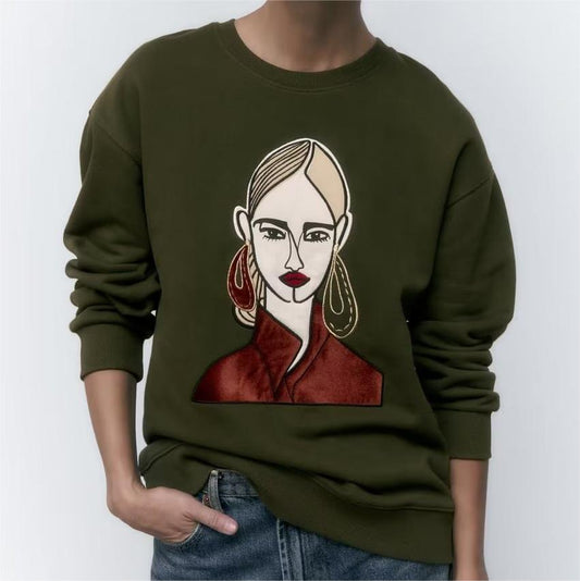 Women Casual Loose All Match Girl Printed Sweater