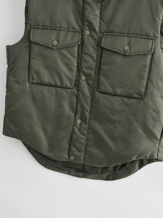 Spring Summer Cotton Padded Jacket Work Vest Army Green Vest Cardigan