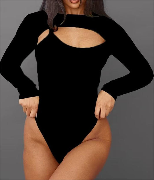 Women Clothing Hollow Out Cutout out Long Sleeved Knitted Bodysuits