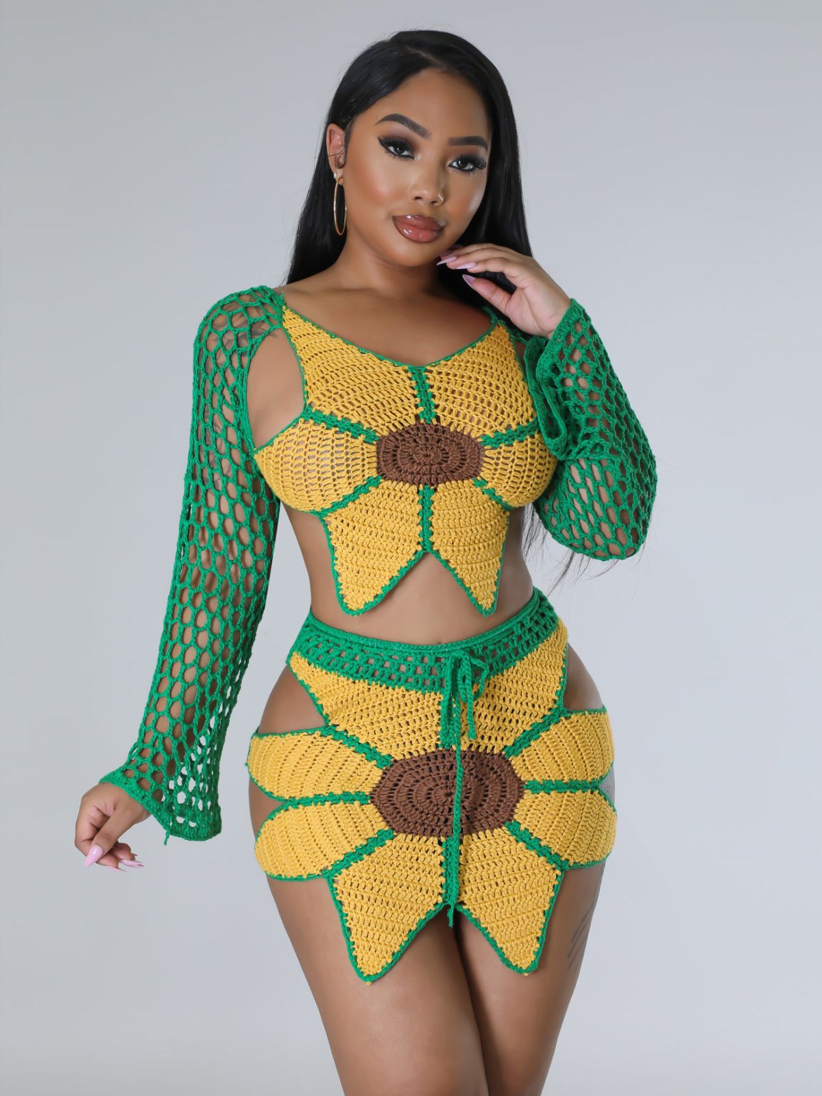 Mesdames costume de plage sexy costume de tournesol crocheté à la main entrecroisé