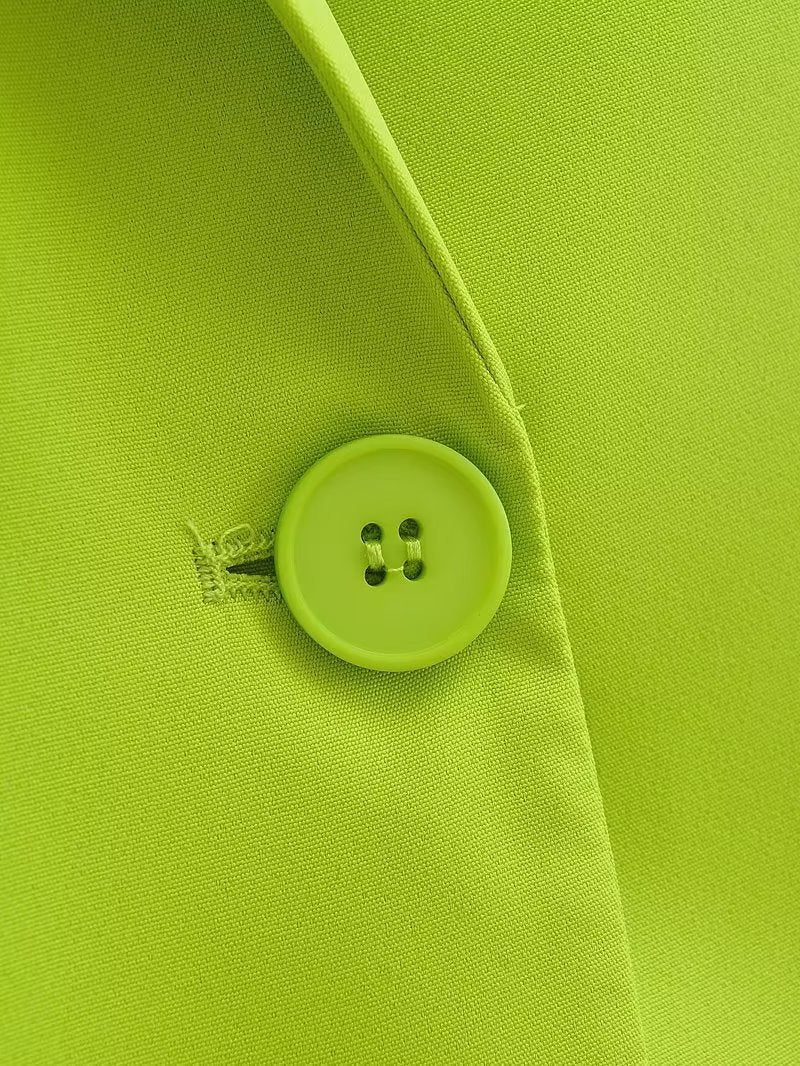 Women Commuting Wear Fluorescent Green Pocket One Button Blazers