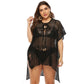Plus Size Women Clothing Loose Irregular Asymmetric Hollow Out Cutout out See-through Beach Cover Up