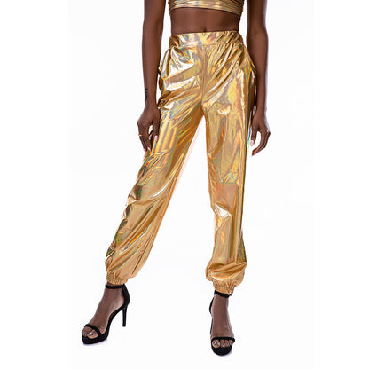 Casual Sports Street Hip Hop Party Shiny Colorful Trousers Hologram Laser Loose Women Pants