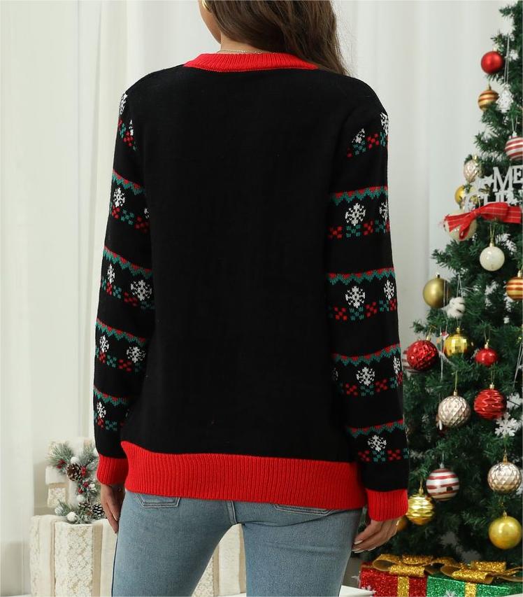 Women round Neck Christmas Tree Jacquard Sweater Christmas Sweater Women