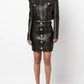 Round Neck Heavy Industry Rope Slim Short Leather Jacket Coat Two Piece Skirt Sets