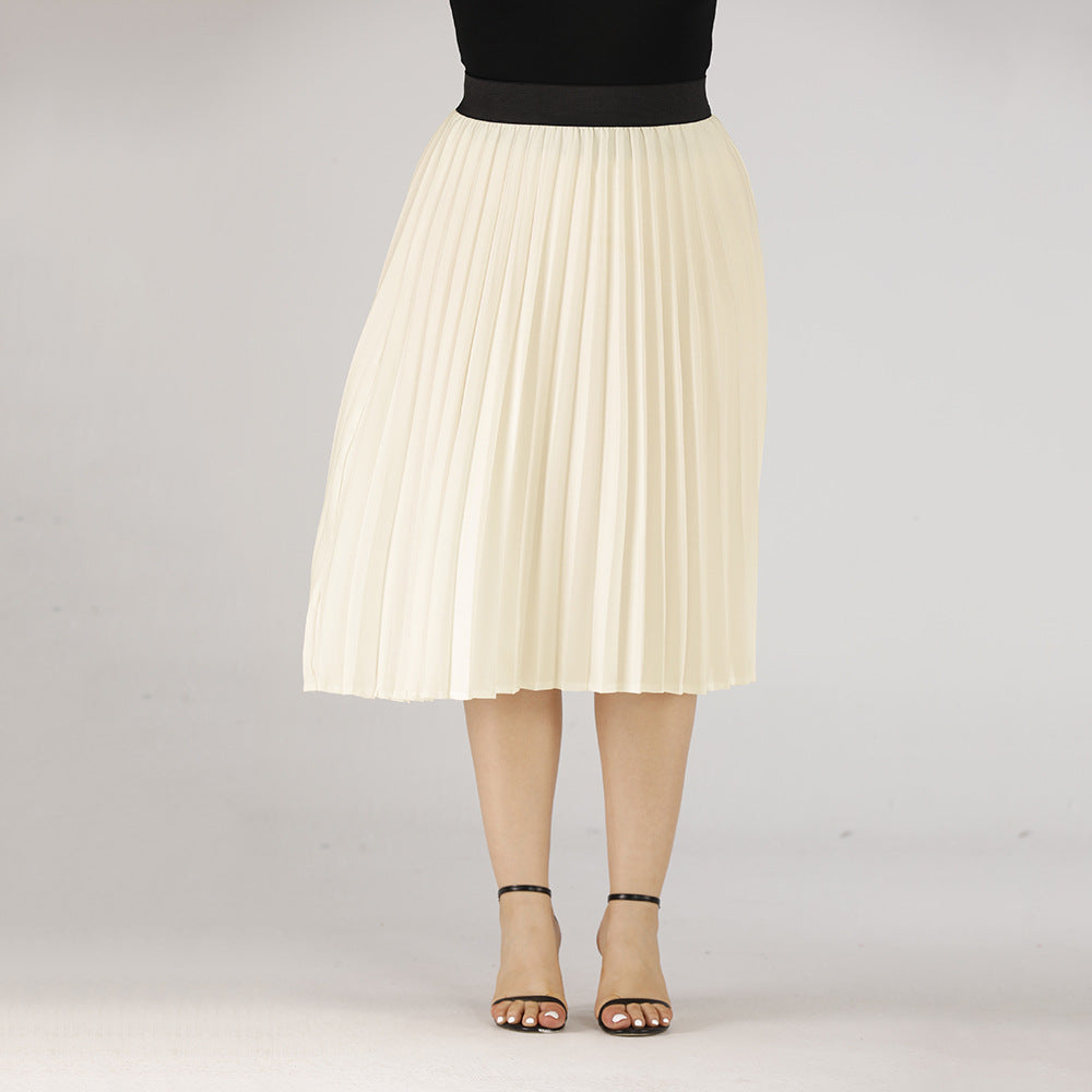 Jupe mi-longue plissée de couleur unie pour femmes d'été grande taille