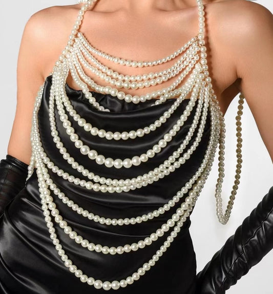 Multi Layer Pearl Suspender Vest Halter Handmade Dress Small Top Elegant Chanel Tube Top