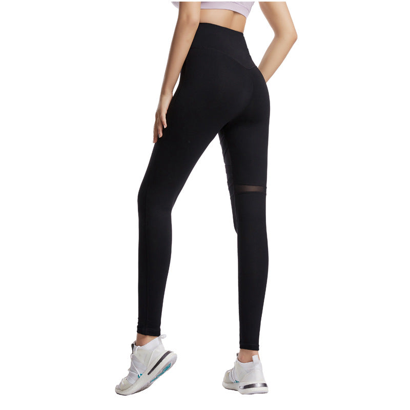 Mesh Stitching Criss Cross Breathable Stretch Peach Hip Lifting Sport Running Fitness Yoga Trousers for Women