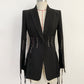 Star Women Small Coat Personality Metal Hole Rope Slim Slit One Button Suit
