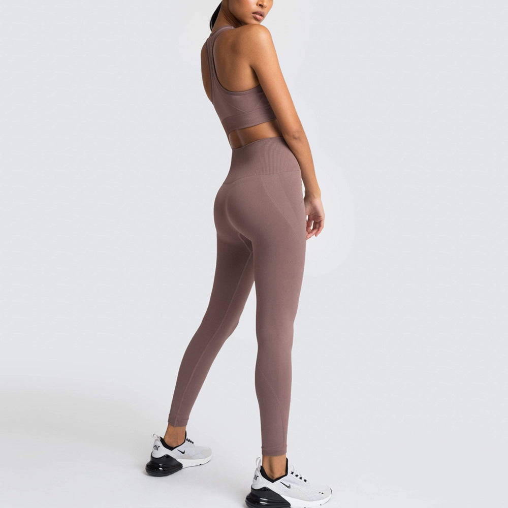 Nouveau sans couture tricoté hanche sport Yoga costume entraînement soutien-gorge gilet costume collants femmes
