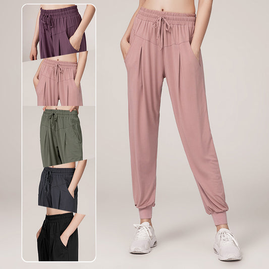 Solid Color Thin Pocket Yoga Pants Women Loose High Waist Running Sports Women Fitness Pants