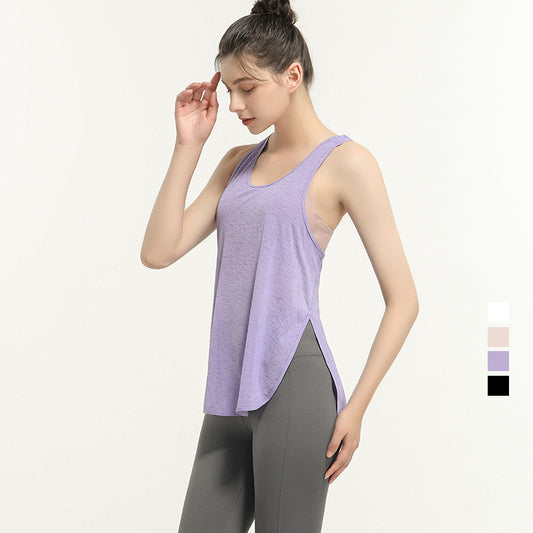 Sports Vest Women Outer Wear Long Running Fitness Clothes Sleeveless Quick-Drying T-shirt Loose Yoga Clothes Top