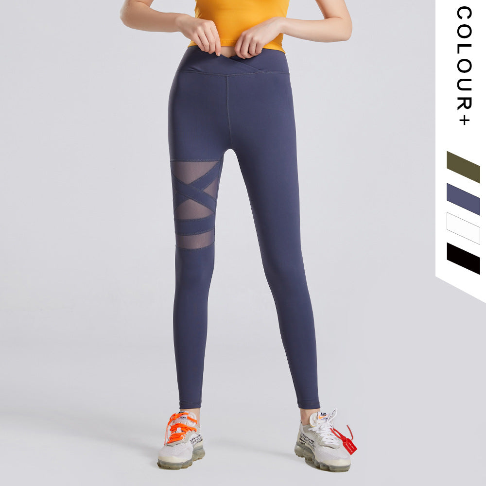 Pantaloni da yoga per il fitness da corsa per lo sport di sollevamento dell'anca della pesca elasticizzati traspiranti con cuciture a rete