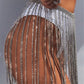 Criss Cross Mirror Nightclub Women Shiny Rhinestone Sexy Tassel Chain Stage Skirt