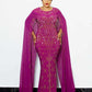 Plus Size Dress Elegant Chiffon Long Sleeve Heavy Embroidery Drilling Bubble Beads Sheath Fishtail Stretch