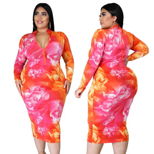 Plus Size Women Clothing Printed Dress Women Clothing Maxi Dress