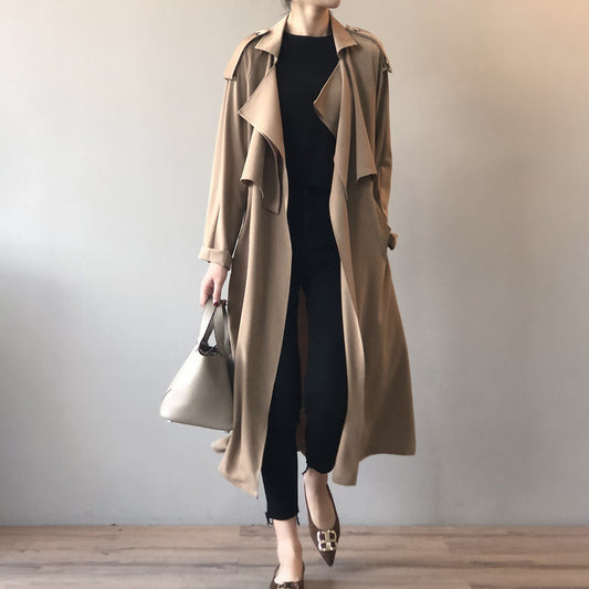 New Fashion Elegant Long Trench Coat For Women Retro British Baggy Coat Women