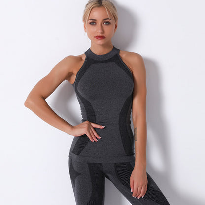 Seamless Knitted Sexy Raised Buttocks Round Neck Vest Moisture Wicking Yoga Clothes Sports Running Top Women