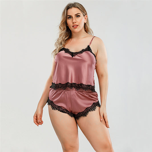 Plus Size Spring Summer Rayon Suspender Shorts Suit Sexy Home Two-Piece Set Sexy Underwear Temptation