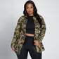 Plus Size Rivet Stickers Multi-Bag Drawstring Cool Camouflage Workwear Casual  Jacket  Women Coat