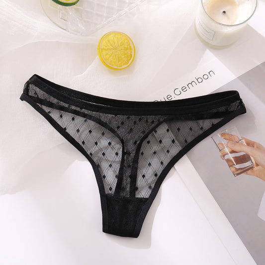 Women T Back Hollow Out Sexy Solid Color Breathable Women Underwear Low Waist High Slit Briefs