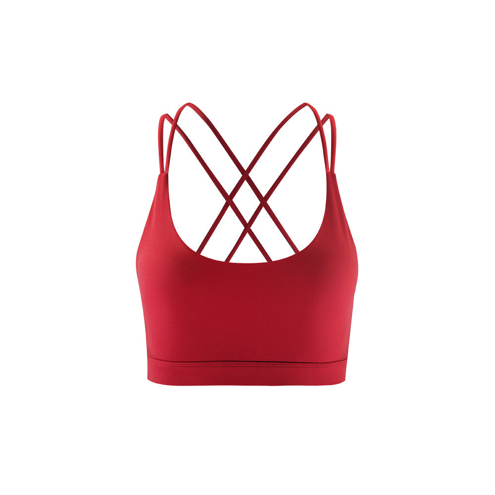 Beauty Back Exercise Bra Shock Absorption Medium High Strength Push up Underwear Hollow Out Cutout High Elastic Brocade Double-Sided Criss Cross Tank Top
