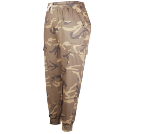 Pantaloni taglie forti stampati Collezione casual Slip Pantaloni mimetici verde militare da donna