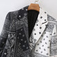 Casual Women Double-Breasted Color Matching Printed Blazer
