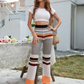 Crochet Spring Summer Fashion Elastic Waist  Knitted Mid-Waist Trousers Stitching Color Straight Casual Trousers Crochet