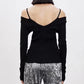 Slim Fit Backless Design Slimming Jumper Women off-the-Shoulder Inner Wear Sweater Black Knitwear Women