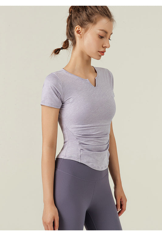 Vêtements de Yoga à séchage rapide taille serrée minceur col en V chemise à manches courtes femmes course sport vêtements d'entraînement été