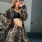Women Clothes Suit Long Sleeve Leopard Print Loose Two Piece Suit