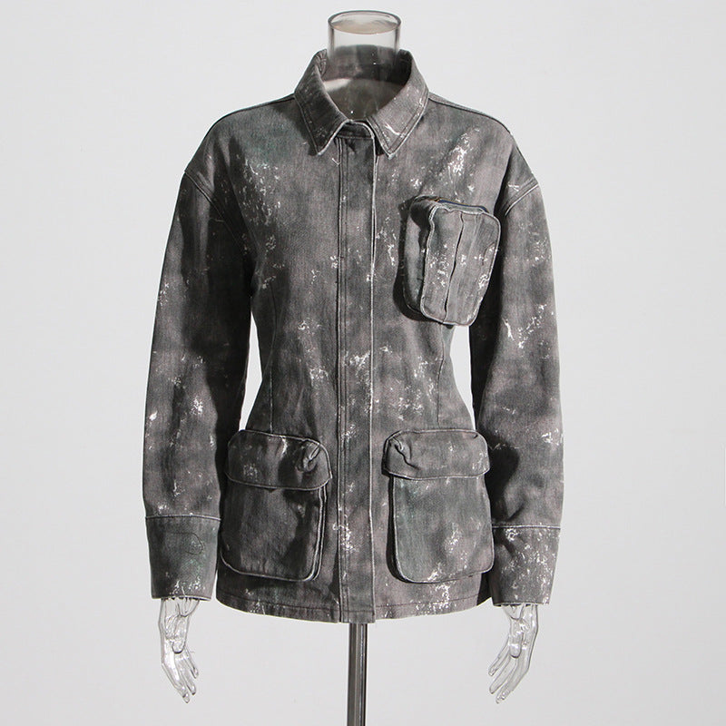 Samouflage personnalisé en trois dimensions grande poche revers taille outillage veste en jean manteau à manches longues