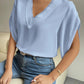 Spring Summer V neck Lace Solid Color Top Short Sleeve Chiffon Shirt Women